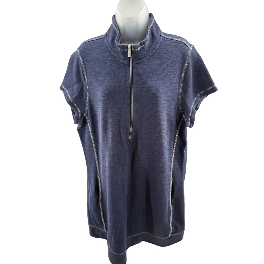 Tommy Bahama Women Navy Short Sleeve Quarter Zip Pima Cotton Dress XL Pockets